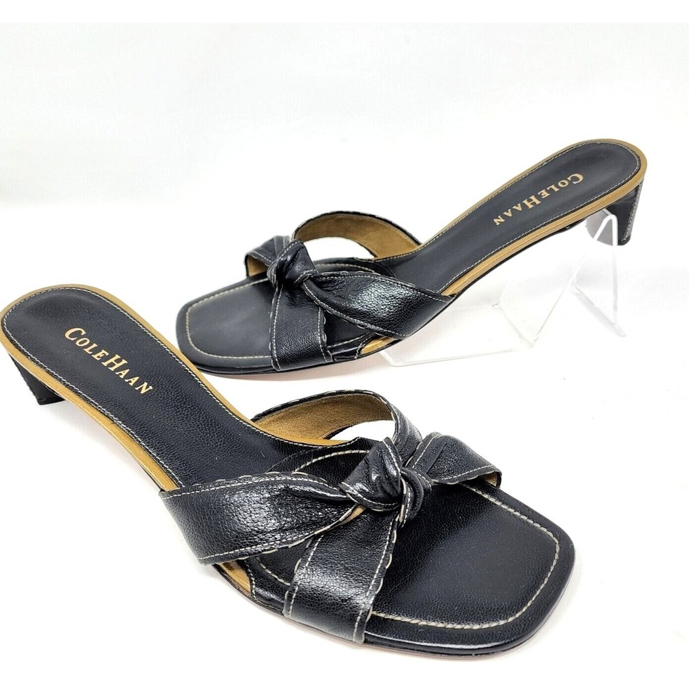 Cole Haan Shoes Women's 9.5 B Black Leather Open Toe Sandal Slides